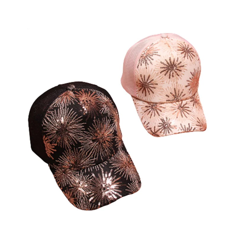 2020 Korean fashion women girl sequin flower mesh hat summer breathable net hat trend visor outdoor casual sunshade baseball cap