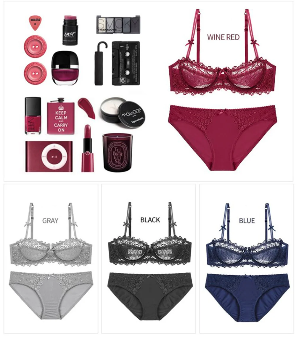 

Womens Lace Bras Set Sexy Lingerie Tops Underwired Perspective Brassiere Panties Plus Size Underwear AA A B C D Cup