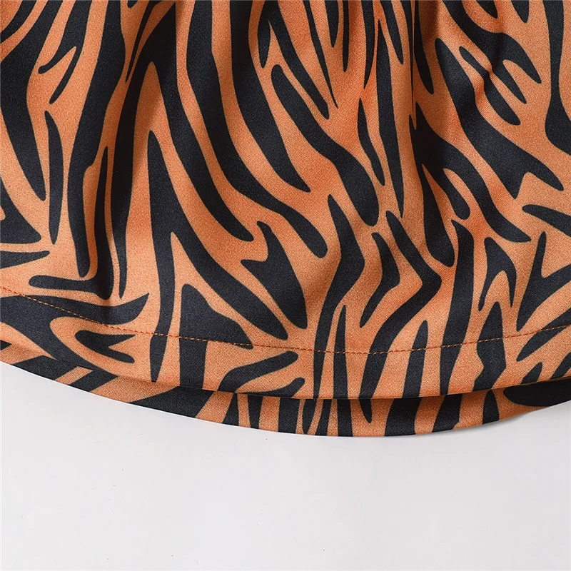 

Girls Summer Two Piece Set Fashion Solid Color Cropped Camisole and Leopard A-line Short Skirt