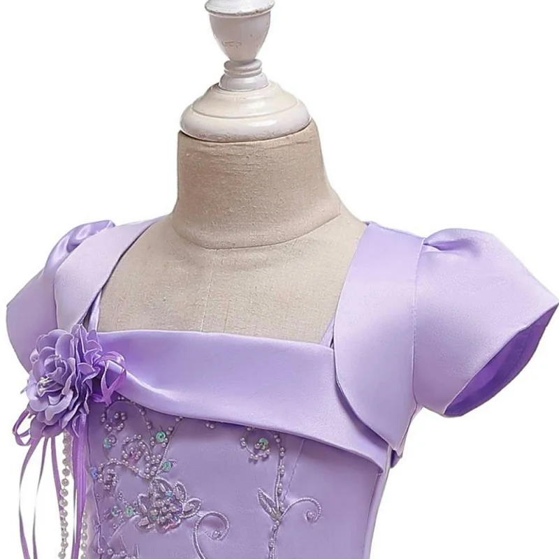 Vest-purple Детская одежда в европейском и американском стиле платье на бретельках для девочек высококачественное атласное свадебное платье принцессы с вышитыми цветами для девочек - Цвет: Vest-purple