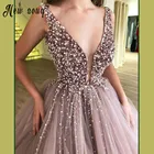 Женское бархатное платье-пачка, бальное платье трапециевидной формы с блестками и V-образным вырезом для выпускного вечера