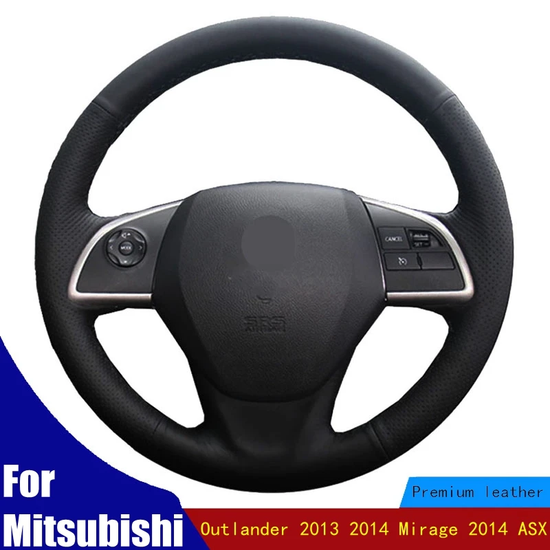 

Чехол рулевого колеса автомобиля черная кожа для Mitsubishi Outlander 2013 2014 Mirage 2014 ASX прошитая вручную оплетка четыре сезона