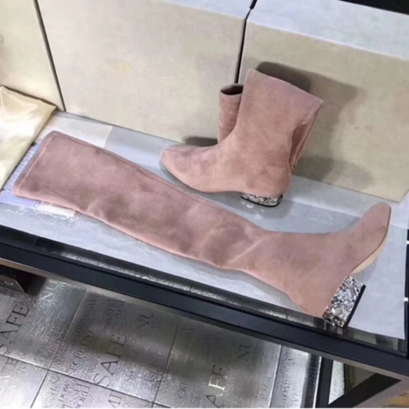 Роскошные женские разноцветные Сапоги выше колена со стразами Повседневная