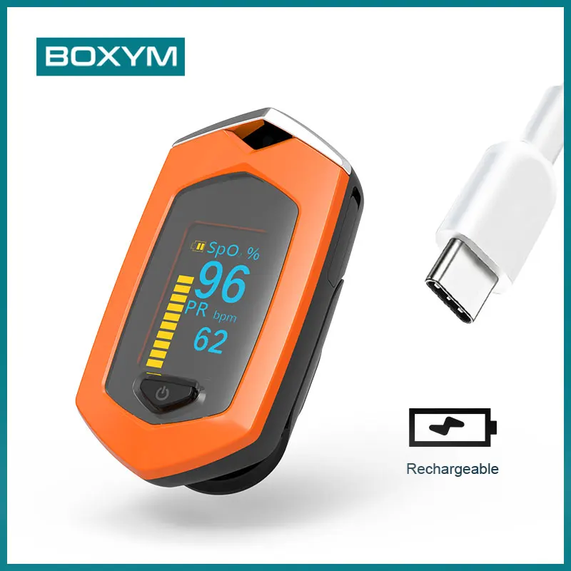 BOXYM Finger Pulse Oximeter Pulsioximetro SpO2 PR OLED Rechargeable CE Medical Oximetro De Dedo Heart Rate Monitor