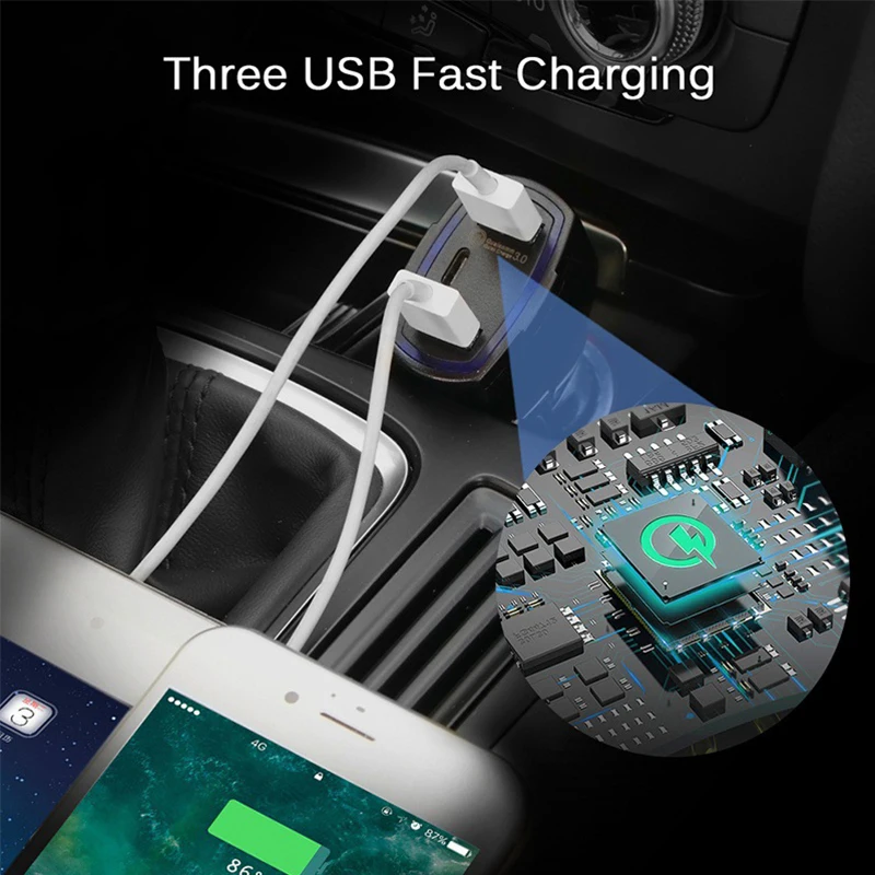 

QC 3.0 USB C Car Charger 3-Ports Quick Charge 3.0 Fast Charger for Car Phone Charging Adapter for iPhone Xiaomi Mi 9 Redmi