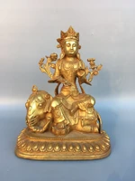 10chinese folk collection old bronze gilt samantabhadra ride white elephant sitting buddha enshrine the buddha ornaments