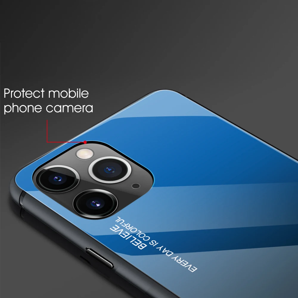 Чехол из закаленного стекла KEYSION с градиентом для iPhone 11 Pro Max силиконовая задняя