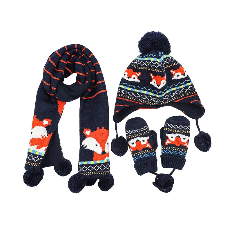 Многоцветный Baby Kids Winter Cotton Hat Scarf Set Cartoon Knit Cap Children Warm Scarf For Boys Beanies Hats Scarf For Girl Boy 3pcs/Set - Цвет: Многоцветный