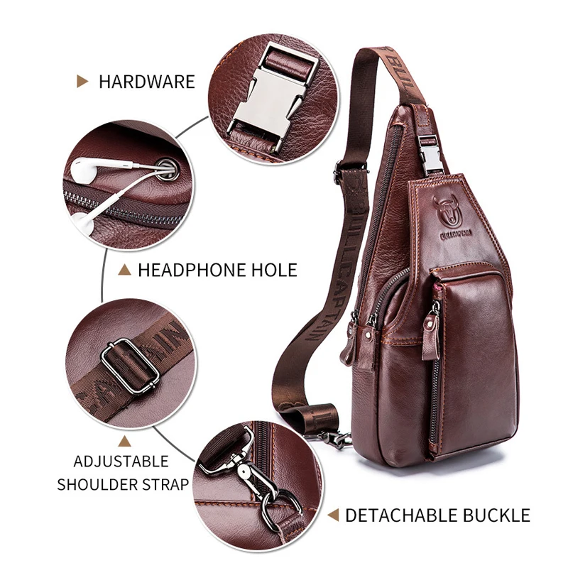 

YourSeason Fashion Men Genuine Leather Chest Bags Solid Color Casual Man Soft Cowhide Small Crossbody Messenger Bag