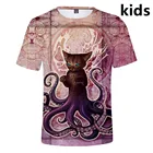 Для детей от 3 до 14 лет 3D Осьминог одежда Детский плащ-дождевик для мальчиков и девочек, футболка с короткими рукавами из хлопка футболка верхняя одежда футболка Топ для девочек; Детская одежда