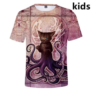 Для детей от 3 до 14 лет 3D Осьминог одежда Детский плащ-дождевик для мальчиков и девочек, футболка с короткими рукавами из хлопка футболка верхняя одежда футболка Топ для девочек; Детская одежда