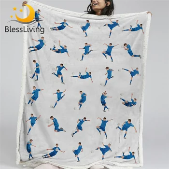BlessLiving Blue Soft Fluffy Blanket Soccer Ball Plush Bedspread Sports Bedding for Teen Kids Surfer Surfboard Cobertor Dropship 1