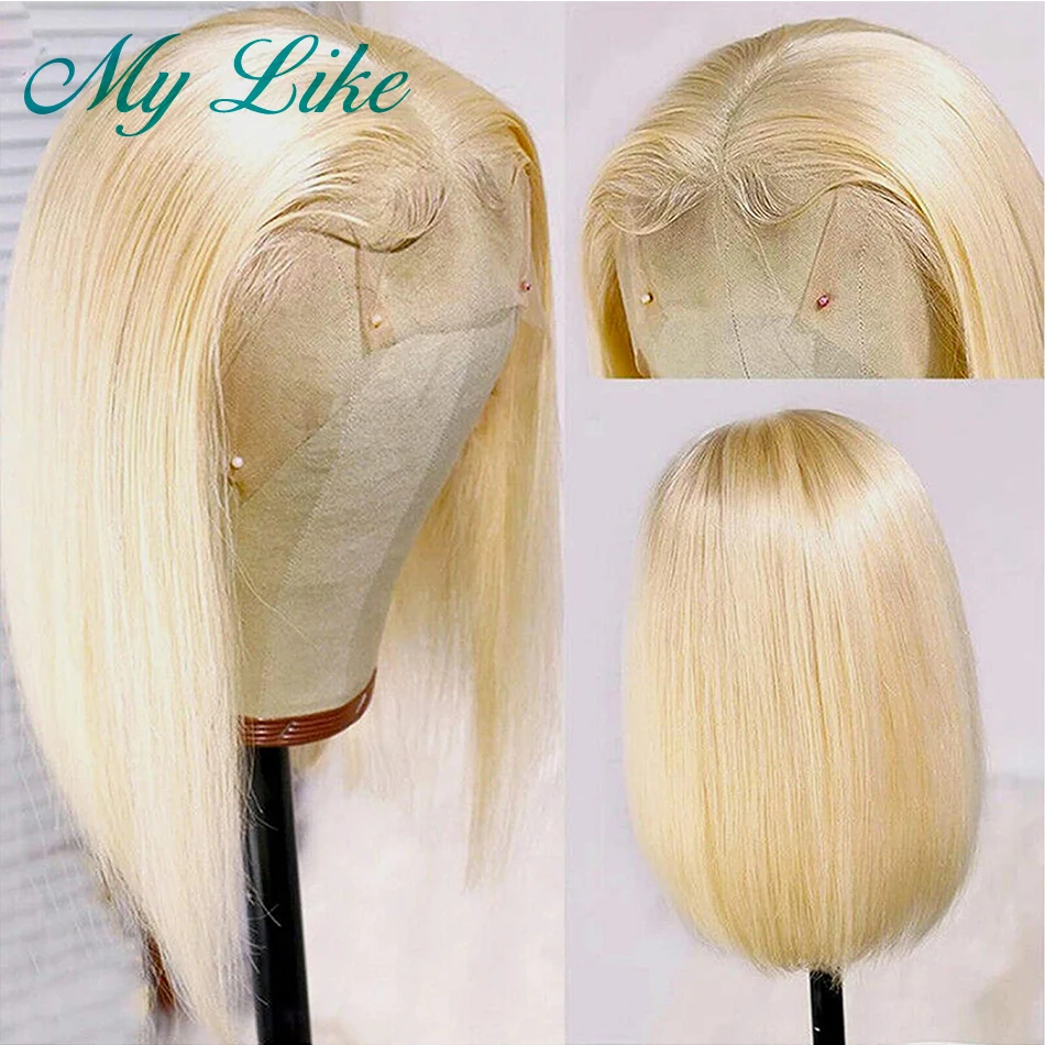 

613 Bob Wig Straight Human Hair Wigs 13x1 T Part Lace Wig Pre Plucked Brazilian Remy Short Human Hair Wig Honey Blonde 150%