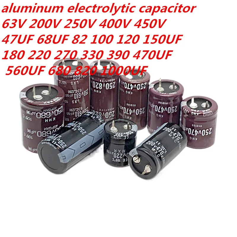 High quality aluminum electrolytic capacitor 63V 200V 250V 400V 450V 47 56 100UF 150 220 270 330 390 470 560 680 820 1000 3300UF
