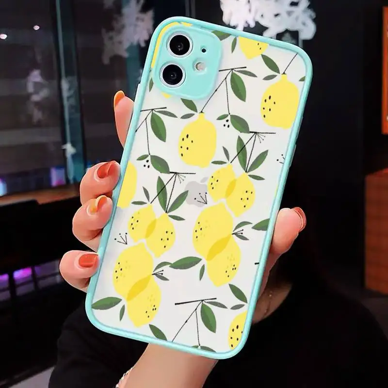 

lemon Phone Case For iPhone 12 11 Mini Pro XR XS Max 7 8 Plus X Matte transparent blue Back Cover