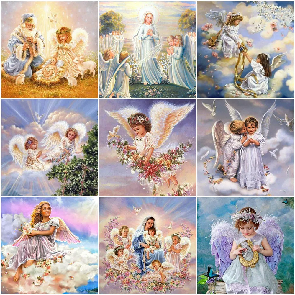 

HUACAN Diamond Painting Angel 5D Painting Rhinestone Cross Stitch Portrait DIY Diamond Embroidery Girl Home Decoration