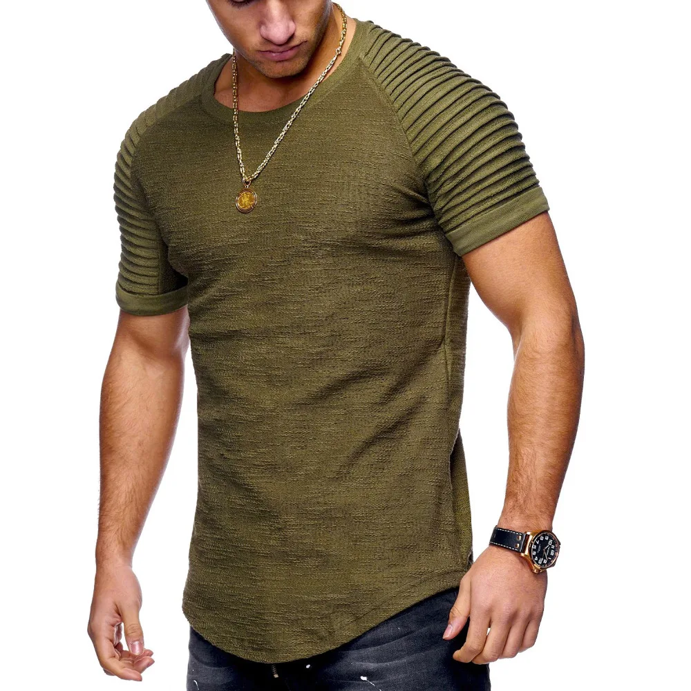 

High street men pleated sleeve hip hop t shirt personality fashion streetwear men casual slim fit tee shirt punk hiphop clothes