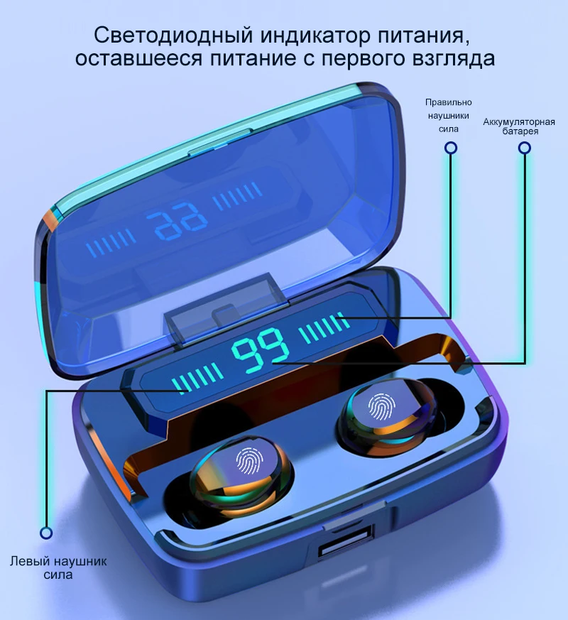 Светодиодный Bluetooth наушники 9D стерео беспроводные наушники мини беспроводные наушники гарнитура с 3500 мАч Внешний аккумулятор наушники