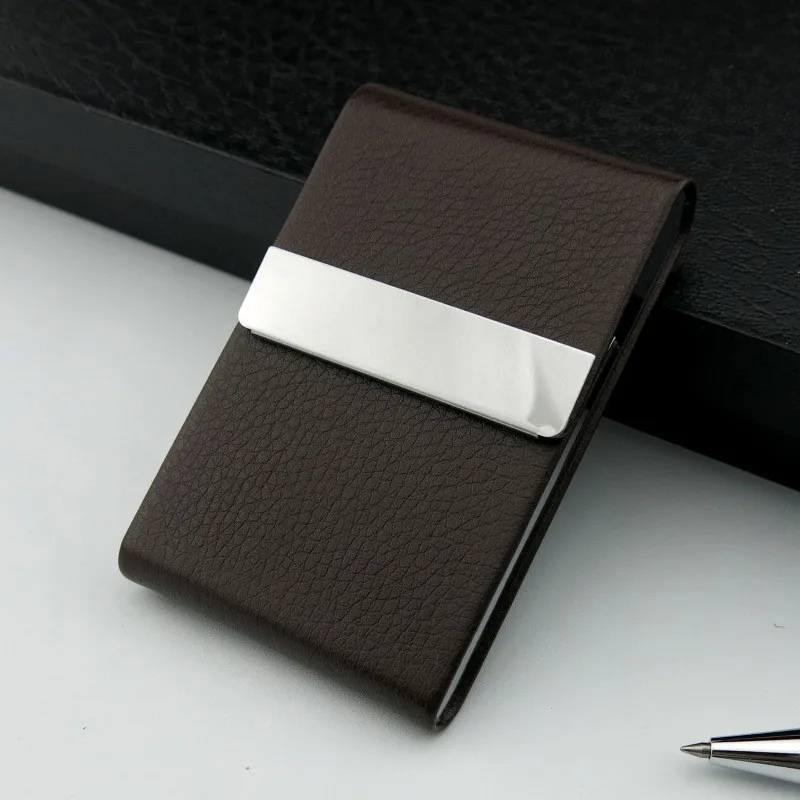 ezone business card holder case card bag cortex stainless steel and pu leather large capacity storage of 15 sheets high quality free global shipping