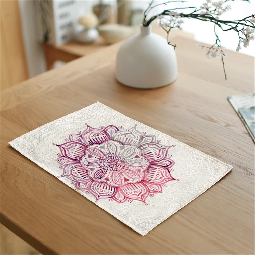 

Kitchen Table Mat Bowl Tablecloth Tea Coaster Linen Geometric Mandala Placemat Heat Insulation Pad Wedding Tableware Decoration