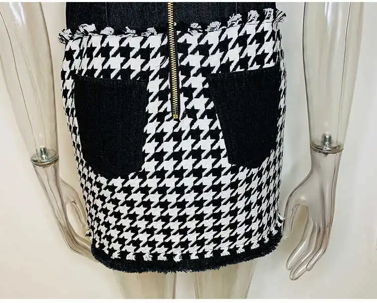 

Chic hot women's fashion tweed patchwork Denim dress Sexy slim elegant short sleeve dress B840