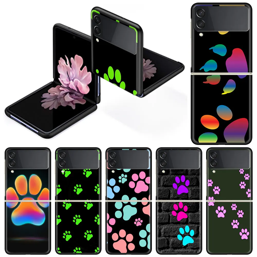 

Fold Case for Samsung Galaxy Z Flip 3 Hard Silicone Pc Phone Cover Luxury Funda Shockproof Coque Dog Paw Print