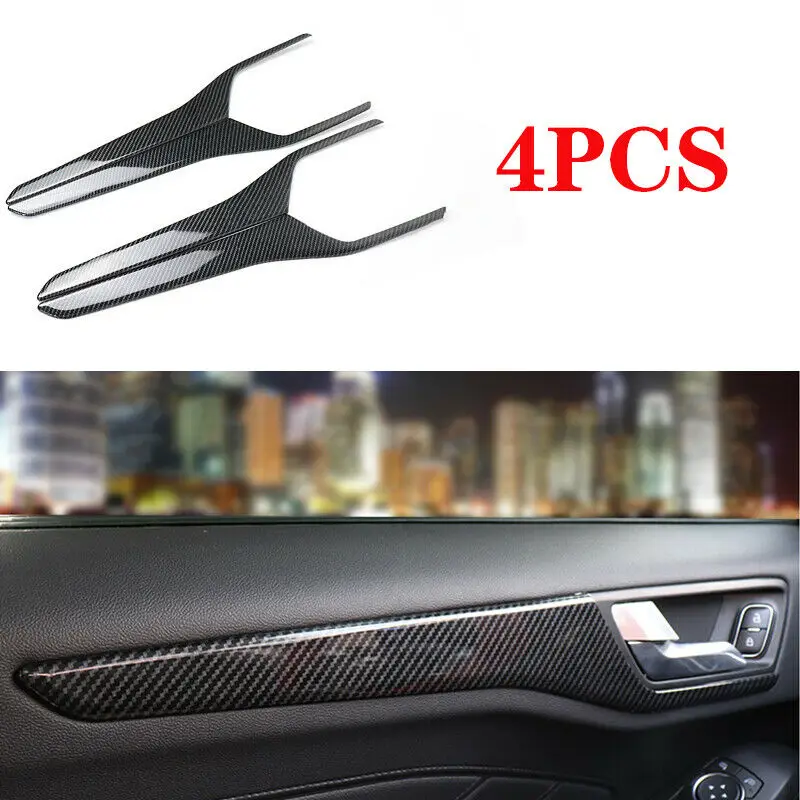 

4 Pcs Car Inner Door Inside Panel Strip Frame Cover Edge Sticker Trim Carbon Fiber Pattern Accessories For Ford Focus 2018-2020