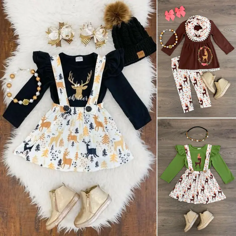 Emmababy Рождественская одежда для маленьких девочек футболка с длинными рукавами и цветочным принтом Топ+ длинные штаны, юбка на осень