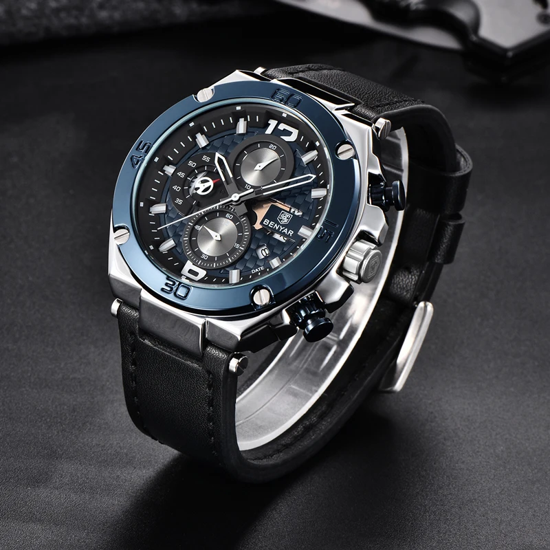 2019 Топ бренд benyar роскошные новые мужские кварцевые хронограф s часы золотые