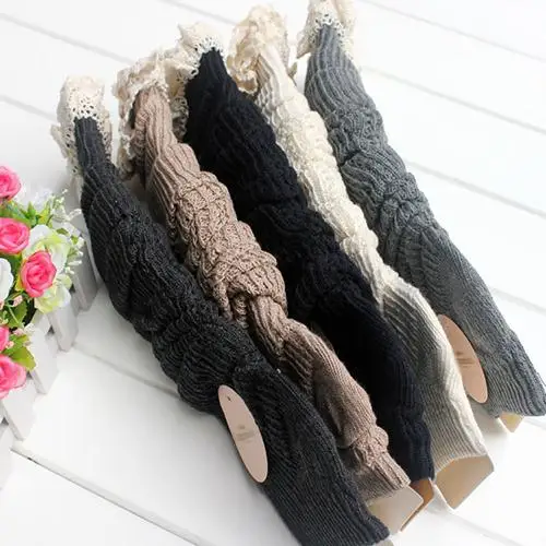 Женские зимние вязаные гетры с кружевной отделкой Вязаные гольфы|Гетры| |