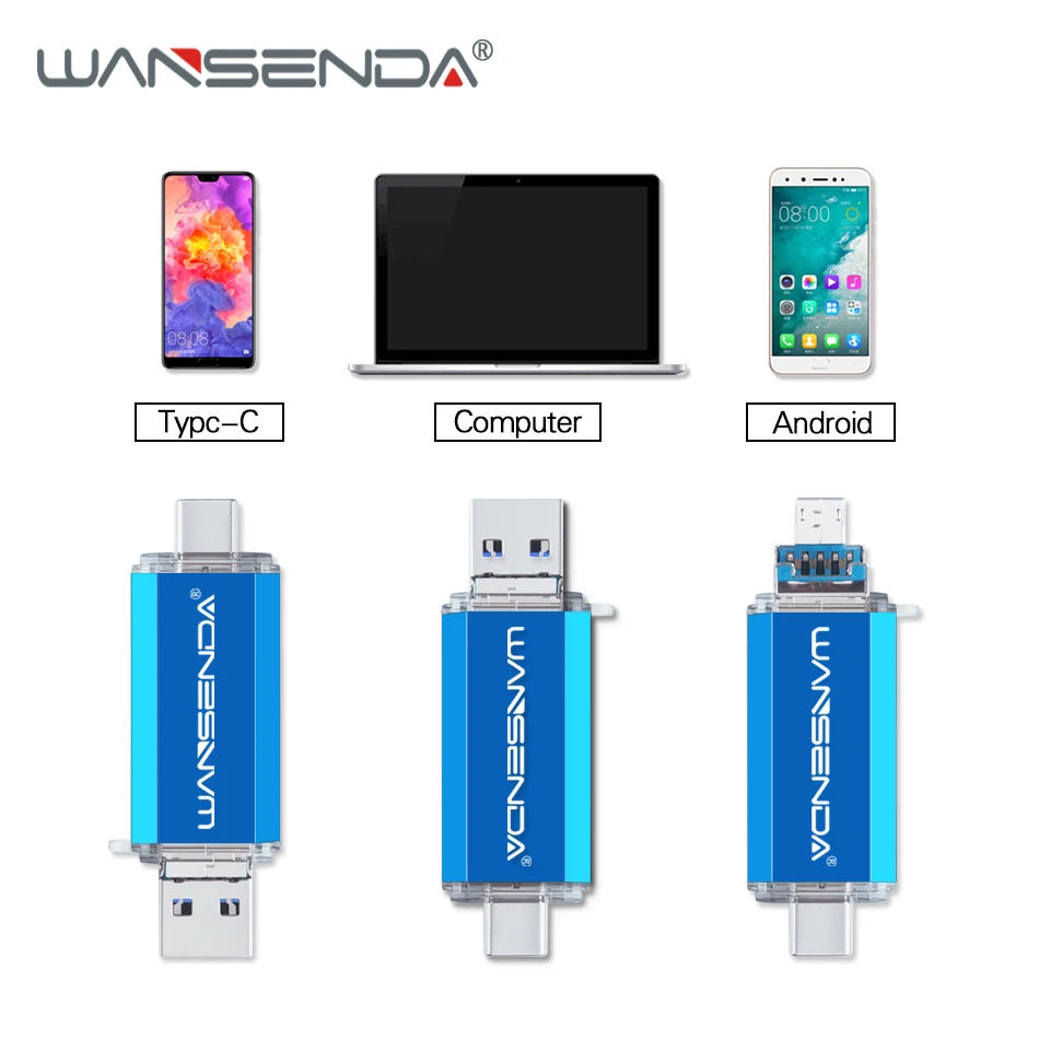 USB флеш накопитель WANSENDA TYPE C высокоскоростной 3 в 1 с 0 OTG 256 ГБ 128 Гб 64 32 16 ГБ|USB