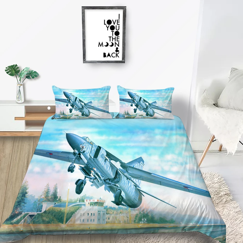 Комплект постельного белья с самолетом голубого цвета модный 3D пододеяльником