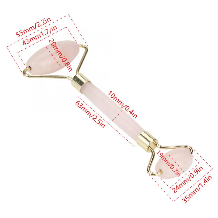 Натуральный каменный ролик с двойной головкой розового кварца розовым