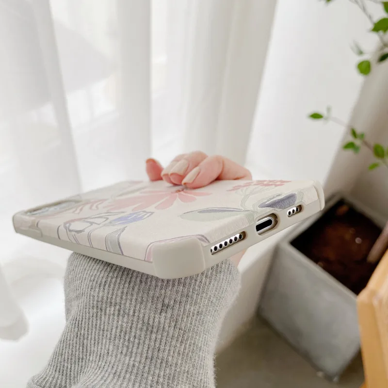 

Personalized lambskin pattern flower phone case for iPhone11 12Pro Max mini X XR XSMax 8 7PluS anti-drop protective back cover