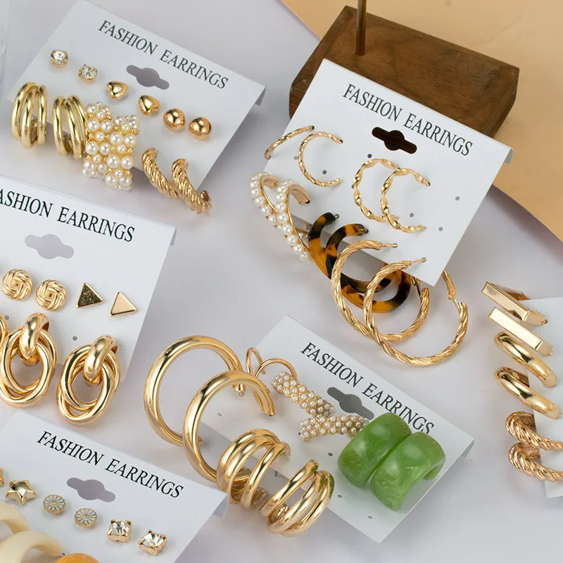 

Geometirc Arcylic Big Hoop Earrings Set For Women Resin Round Gold Color Earrings 2021 Trendy New Accessories Jewelry Party Gift