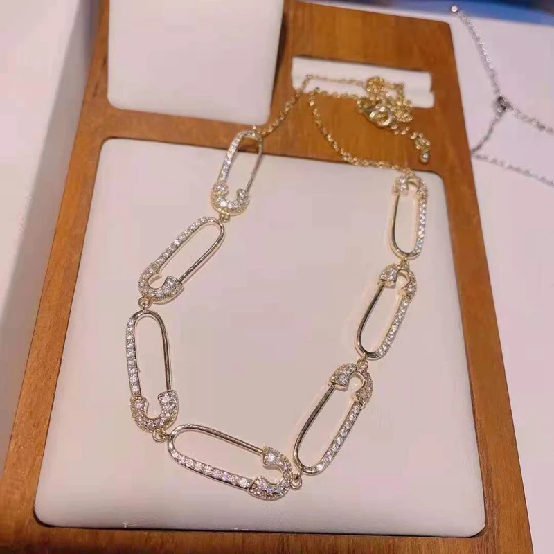 

Fashion Safety Pin Collar Necklace Geometric 18K Gold Plated Collar Chain Necklace for Women Brand Design