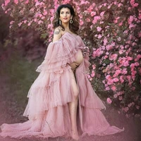 front slit off shoulder maternity dresses for photo shoot lace up special tulle maternity gown cute maxi dress for women yewen