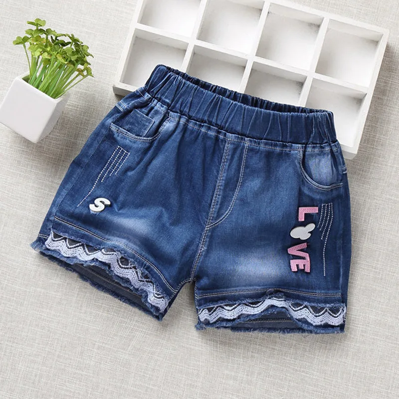 Стильные Новые детские джинсовые шорты короткие штаны для девочек с вышивкой