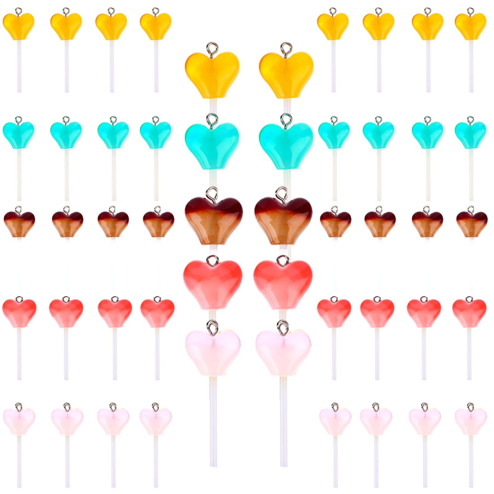 

50Pcs 4.8cm*2cm Lollipop Charms Transparent Heart Shape Glitter Resin Candy Accessories Jewelry Diy