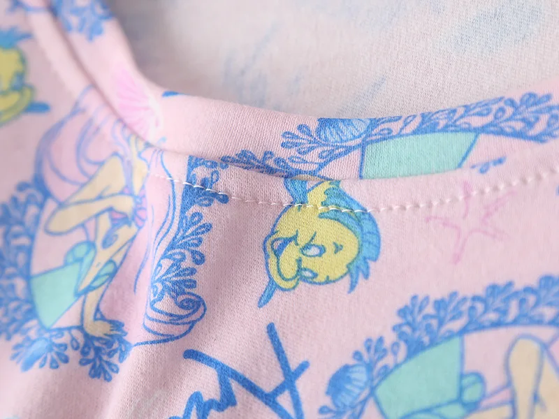 Spring Women Knitted Pure Cotton Lengthen Nightgown Round Neck Cartoon Sleepwear Long Sleeve Night Gown Sexy Nightwear Dress | Женская