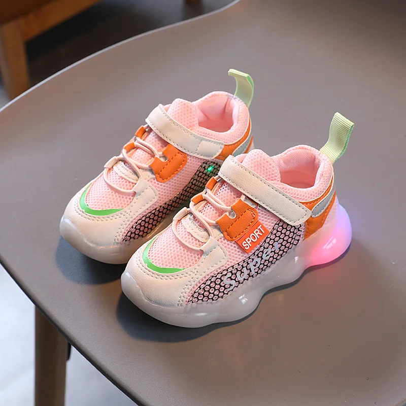 

Children's Shoes Spring 2022 New Breathable Non-slip Mesh Sneakers Light Up 1-3-5 Year Old Boys and Girls Soft Sole Shoes 21-30