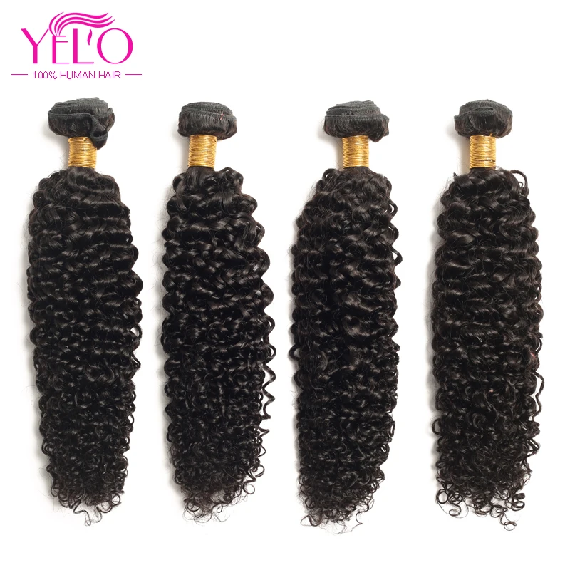 

YELO Brazilian Virgin Hair Weave Bundles Kinky Curly 3pcs/Lot 100% Human Hair 8-30 inch Hair Extensions Natural Color