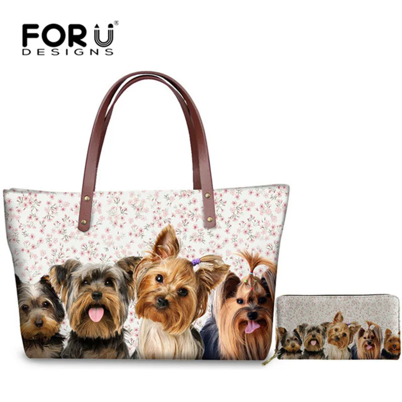 

FORUDESIGNS Women Handbags Selfie Yorkshire Totes Cute Pet Dog Print Tote Shoulder Bags for Fashion Ladies Messenger Bags