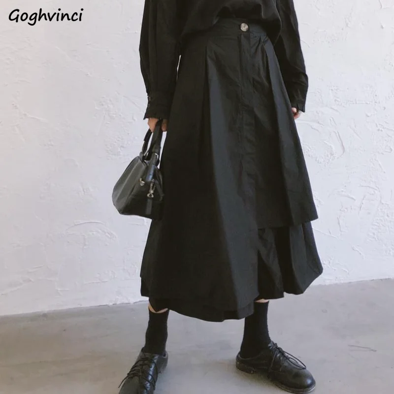 

Skirts Women Casual Simple All-match Retro Asymmetrical Spliced Cool Trendy Womens Chic High Waist Korean Style Solid Streetwear