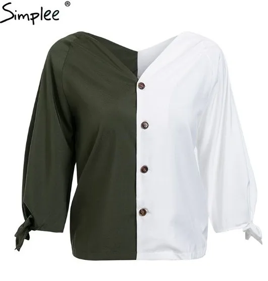 Женская блузка Simplee с глубоким V-образным вырезом и баской рукавом-фонариком