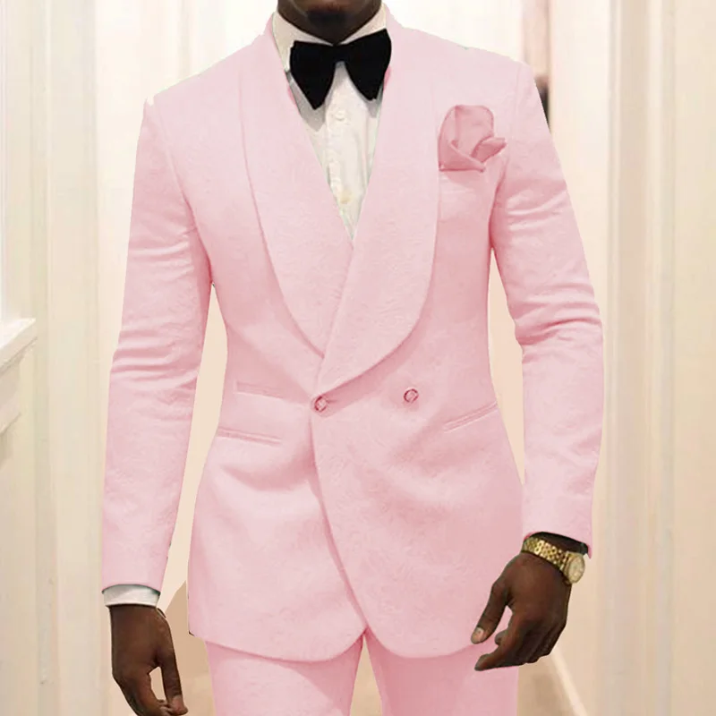 Men's  Jacquard Suits 2 Piece Slim Fit Jacket Plus Size Prom Tuxedos Wedding Groomsmen Casual Tuxedos  Blazer Pants XS-6XL