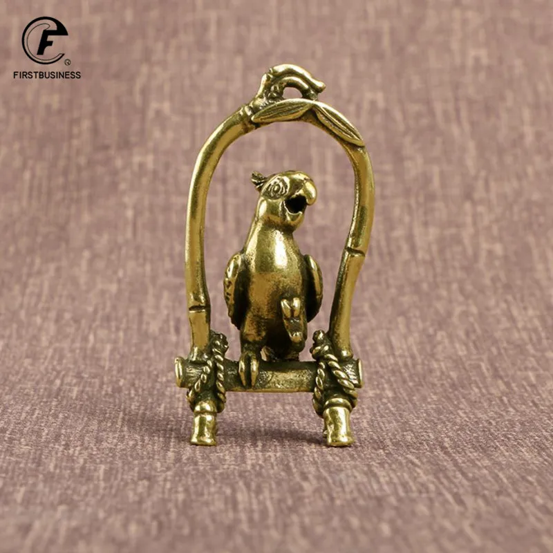 Античная Медь ремесла птица клетка для попугая фигурки миниатюры Desktop украшения