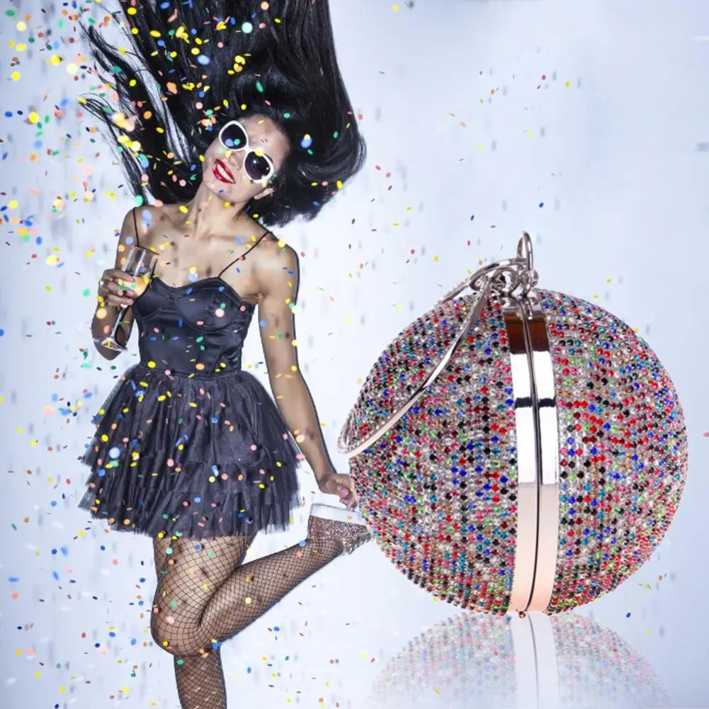 Женский клатч с кристаллами Дамский в форме шара сумочка на плечо цепочкой