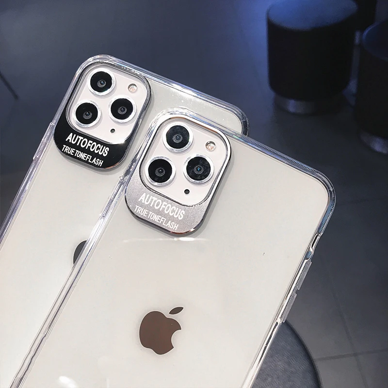 Металлические линзы буквы чехлы протектор для iPhone 11 XS Max XR XS 6 6S 7 8 Plus Полный корпус мягкий ТПУ прозрачный задняя крышка телефона