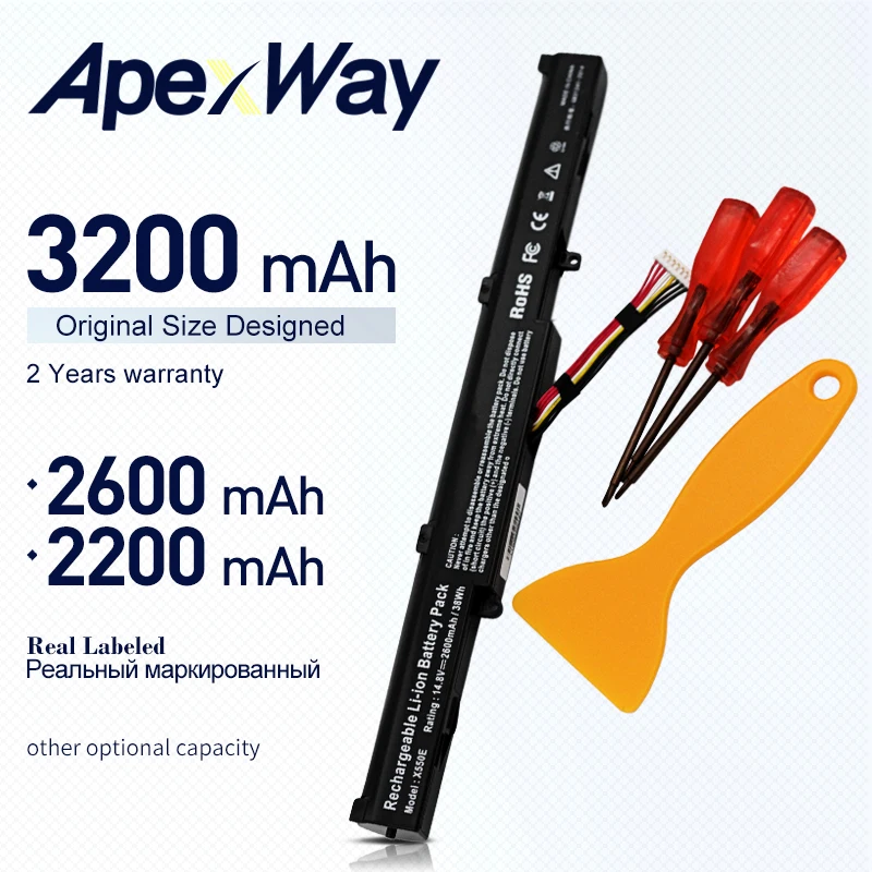 

Apexway 4 Cells Laptop Battery for ASUS X450 X450E X450J X450JF X751M X751MA X751L X750JA A450J A450JF A450E A41-X550E